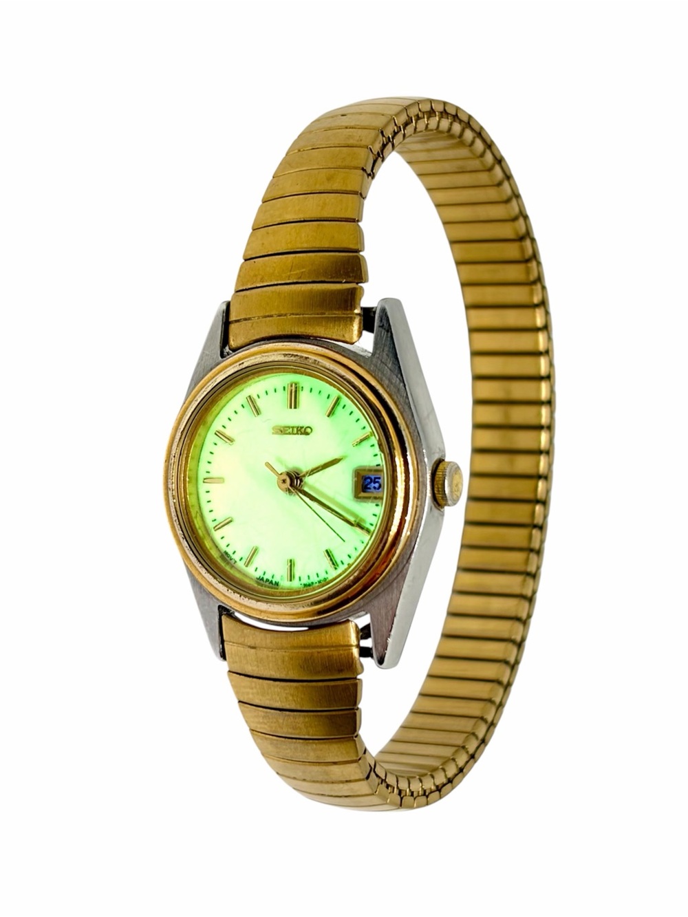 Vintage Seiko Gold & Silver Tone Women’s Quartz Glow Watch Bracelet WORKING